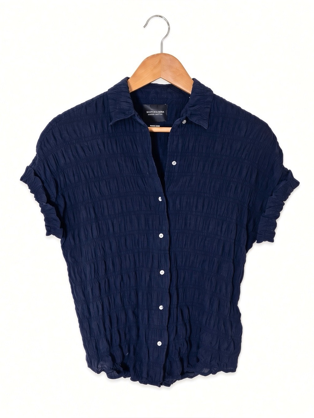 Scotch & Soda Maison Scotch Bamboo Beach Navy Cotton Smocked Shirt XS